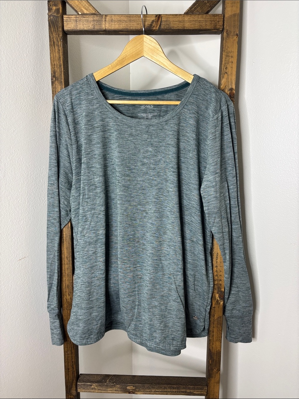Jones New York Heathered Teal-Gray Long Sleeve Scoop Neck Top Size 1X